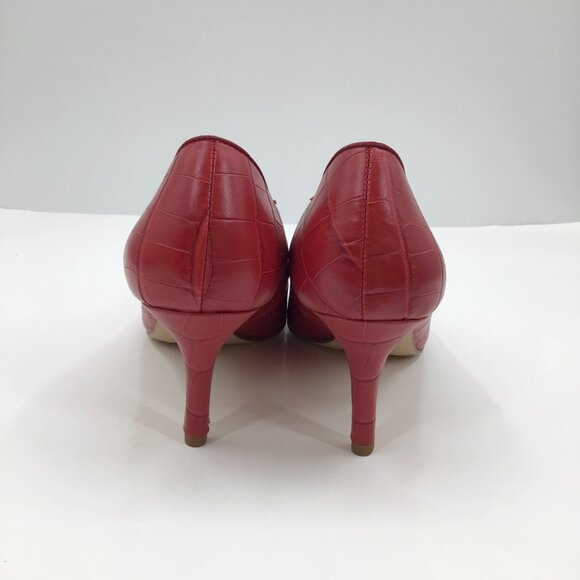 Women's 8M Franco Sarto Tudor 2 Red Leather Pumps 2.5" Heels Croc Pointy Toe - Picture 4 of 14